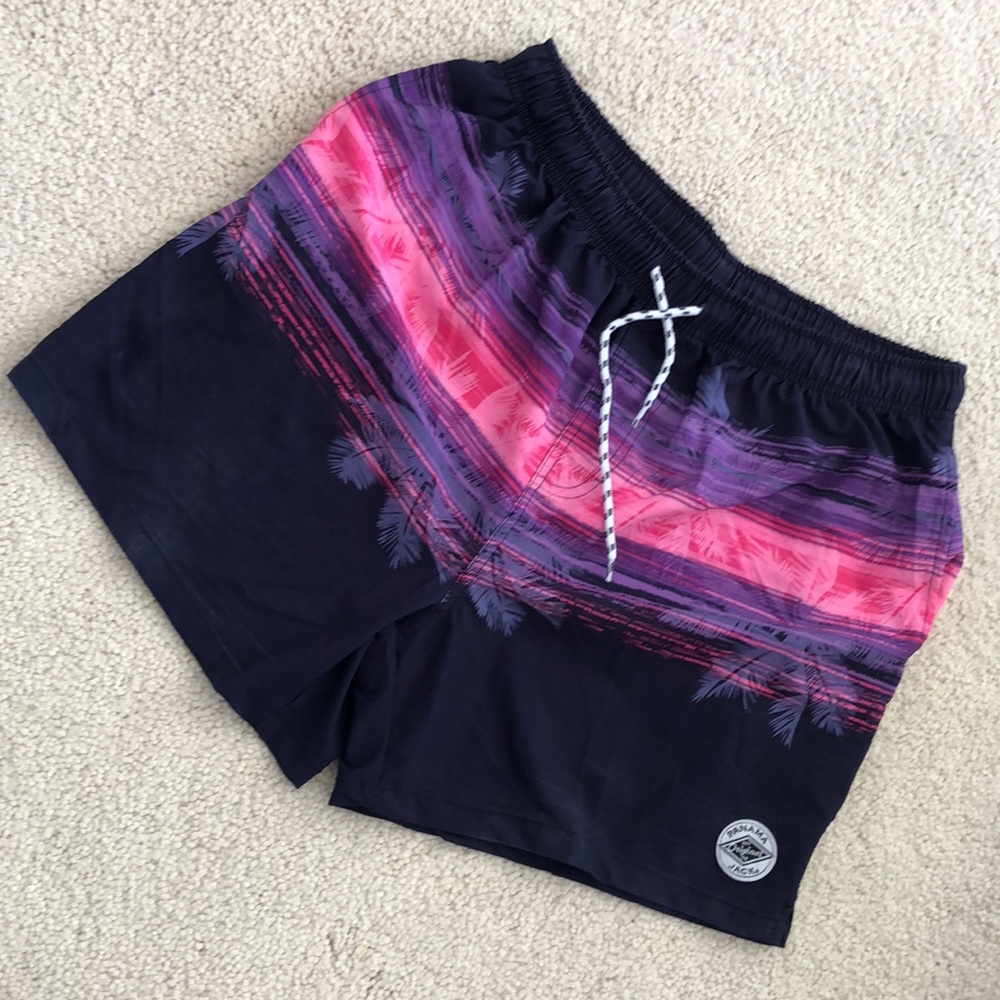 Panama Jack Purple and Pink Palm Tree Design Board Shorts